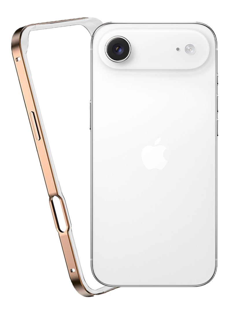 iPhone 17 Air Aluminum Frame Metal Bumper Frame Slim Hard Case Cover, Metal Frame Armor with Soft Inner Bumper, Raised Edge Protection for iPhone 17 Air 6.5", Titanium Gold